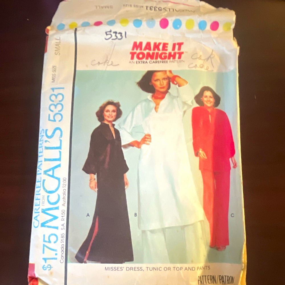 McCall's 5331 Women Vintage Sportswear Dress Tunic Top Pants Pattern Size Small